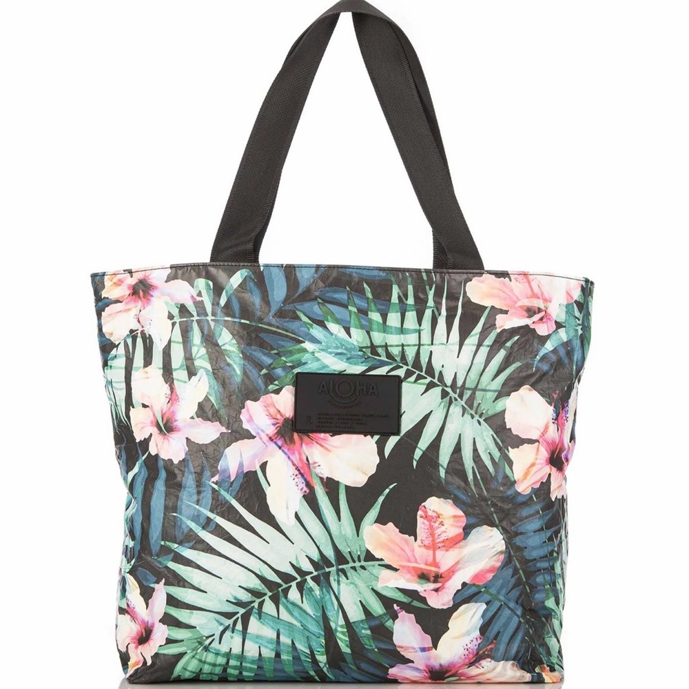 NWT ALOHA Collection Tropical Floral Tote - Black, Green, Pink